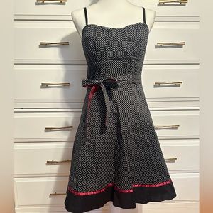 Maurices Women’s Black & White Polka Dot Dress W/ Crimson Trim and Tule-Size 5/6